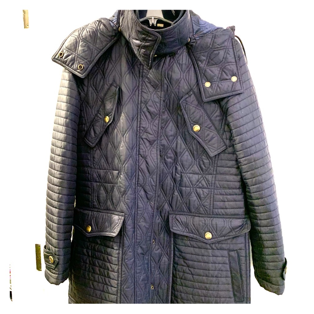 Burberry Quilted Navy Blue Coat with Gold-Tone Hardware